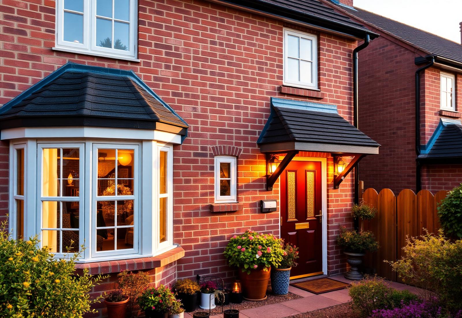 A Yorkshire home with newly installed windows and composite front door at golden hour
